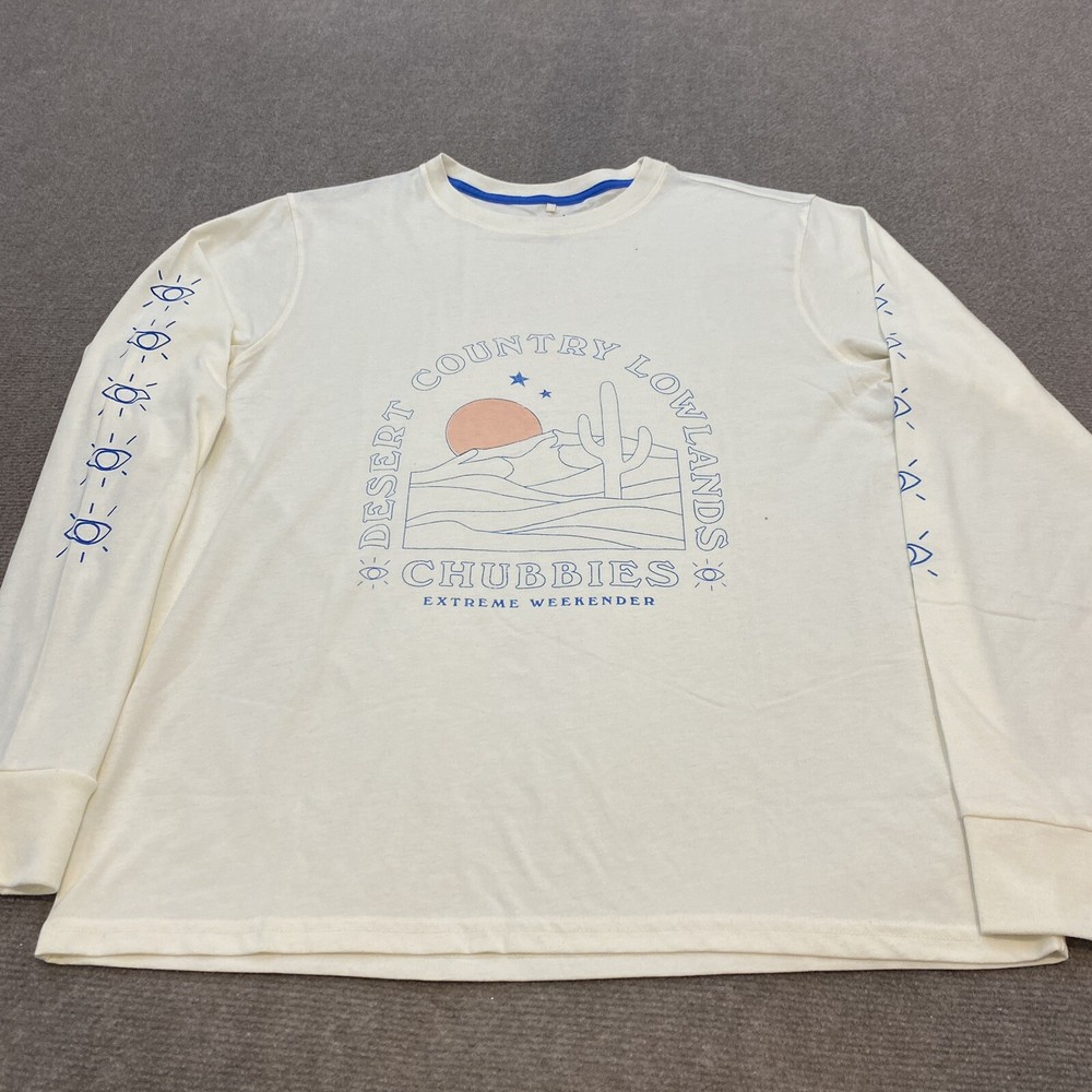Chubbies Weekend Shirt Men's Medium Off White Desert Country Logo Long Sleeve