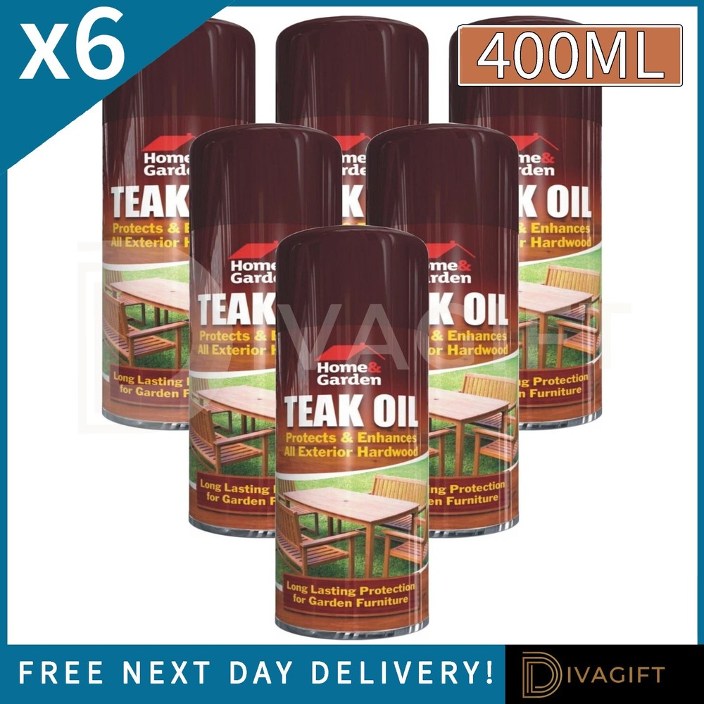 6 x TEAK OIL SPRAY 400ML FOR GARDEN FURNITURE EXTERIOR HARD WOOD DECKING NEW