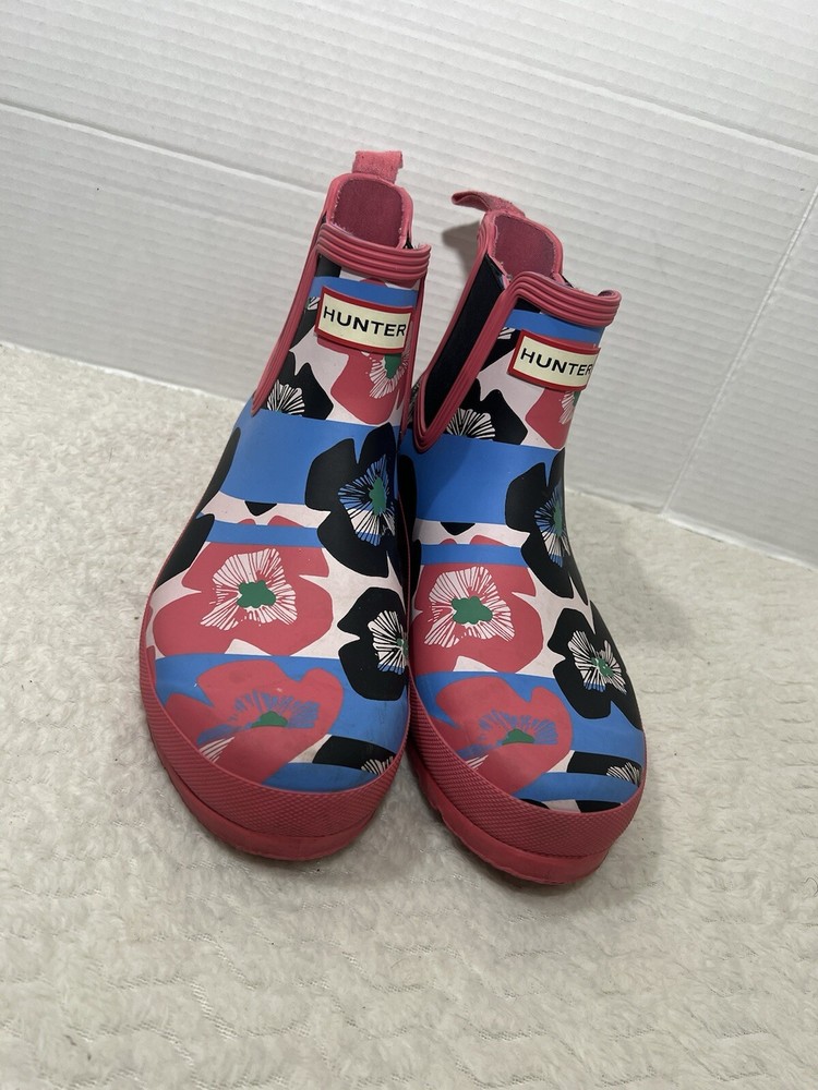 Hunter Original US Women’s 10 Pink Floral Stripe Peony Chelsea Ankle Boots