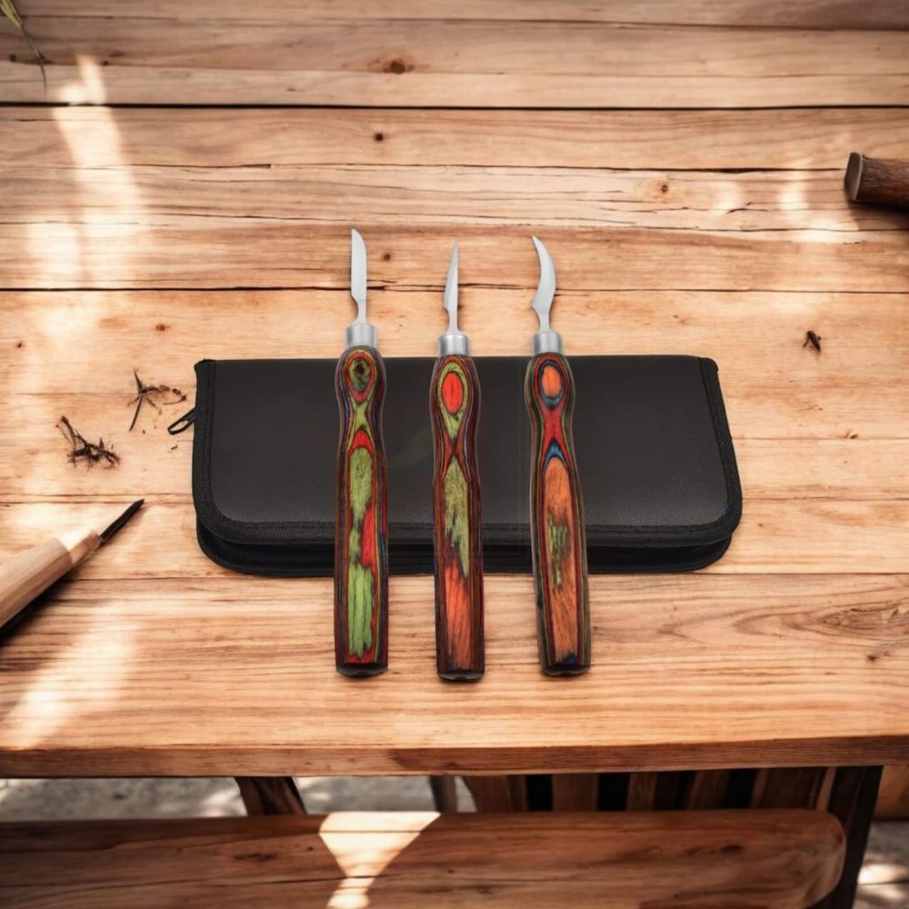 Handmade Chip Carving Tools in Durable PVC Pouch 3 Pcs Wood Carving Tools Set