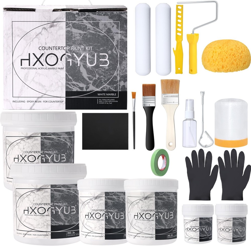 White Marble Countertop Paint Kit with Epoxy Resin for Carrara Finish
