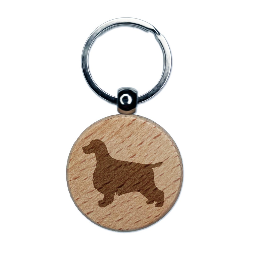 English Cocker Spaniel Dog Solid Engraved Wood Round Keychain Tag Charm