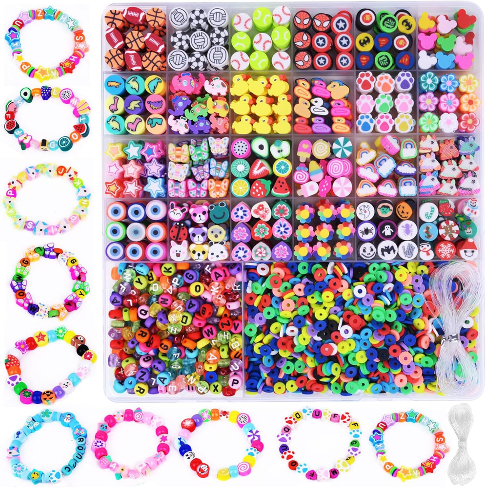 2480Pcs Colorful Polymer Clay Beads & Charms for DIY Bracelet Making Kit