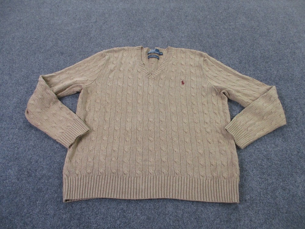 Polo Ralph Lauren Sweater Mens XL Beige Silk Pullover Lightweight Cable Knit
