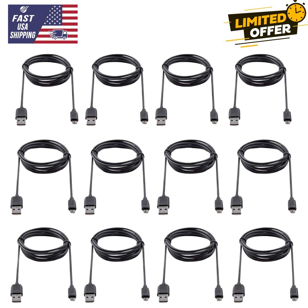 Micro USB Cable 3ft Charging Cord 12-Pack Bulk Black