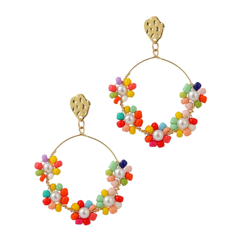 Flower Bead Earrings Ethnic for Women Beads Drop