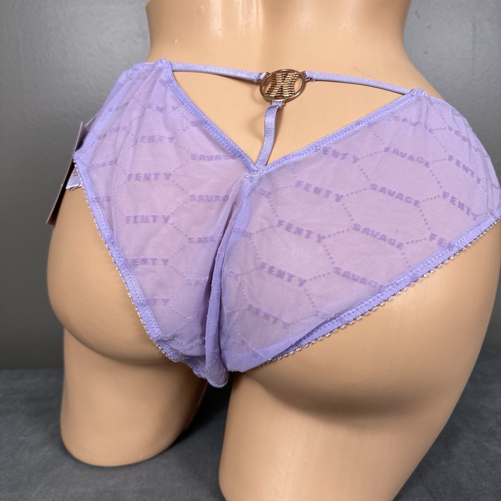 Savage X Fenty Panties Brazilian Cheeky Size Large Sheer Purple New Strappy