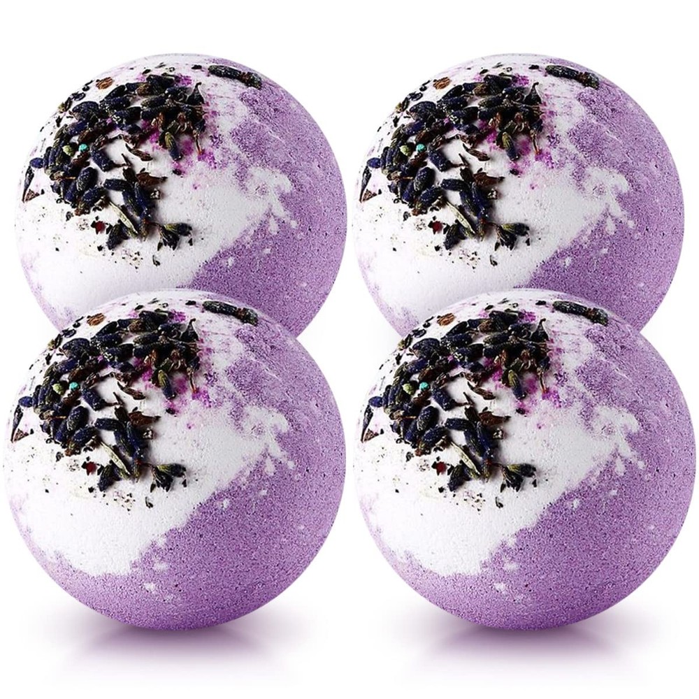 Lavender Flower Bath Bomb Gift Set with Essential Oils - 4 Pack