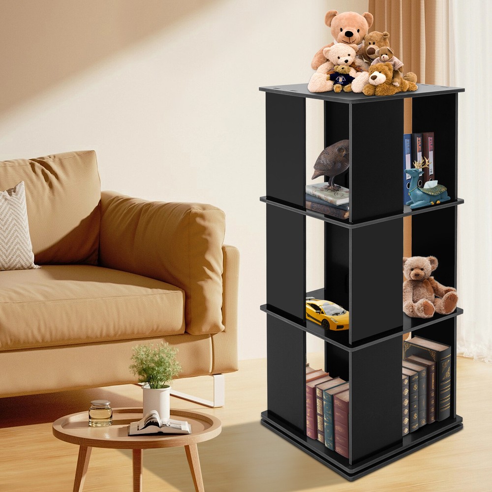 360° Rotating 3-Tier Wood Bookcase FreeStanding Storage Rack