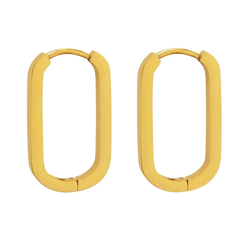 Geometric oval rectangular earrings titanium steel gold-plated stud earrings