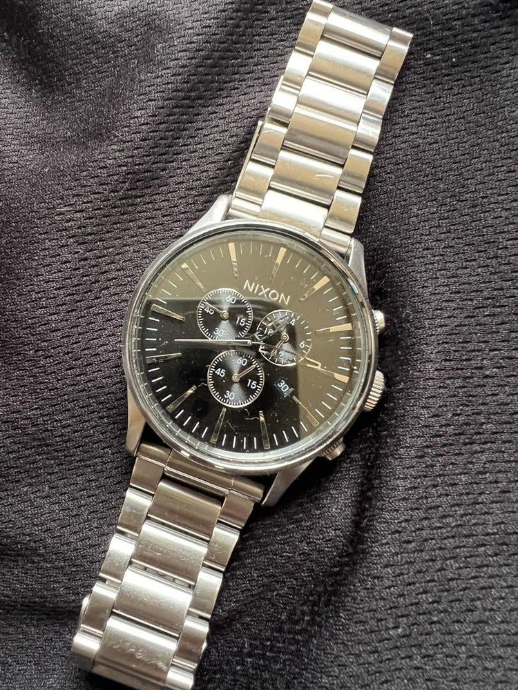 Nixon Century Chronograph Watch in Black and Silver