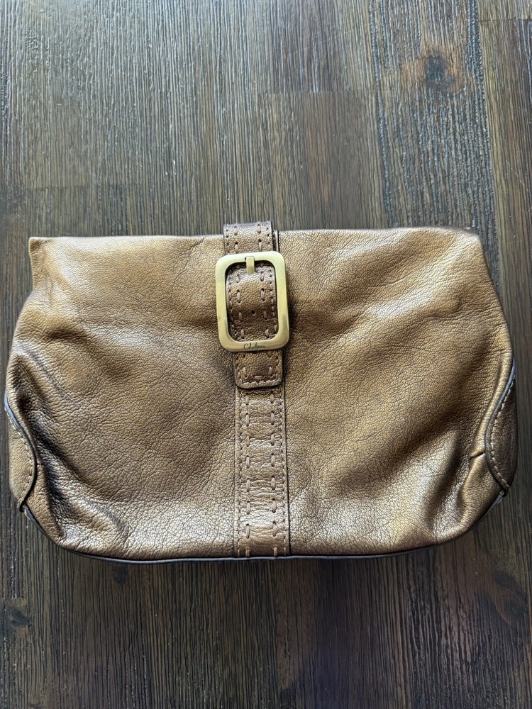 Vntg Cole Haan Crossbody Purse Bag Metallic Bronze Slouchy Leather Zip Top Y2k