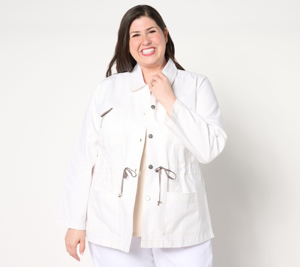 Dennis Basso Women's Jacket Sz S Chambray with Contrast Stitching White A647105