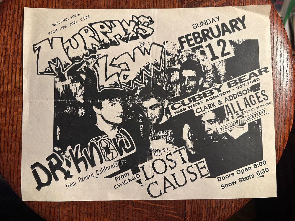 MURPHY'S LAW DR. KNOW CUBBY BEAR  CHICAGO  FLIER ORIGINAL PUNK ROCK 1989