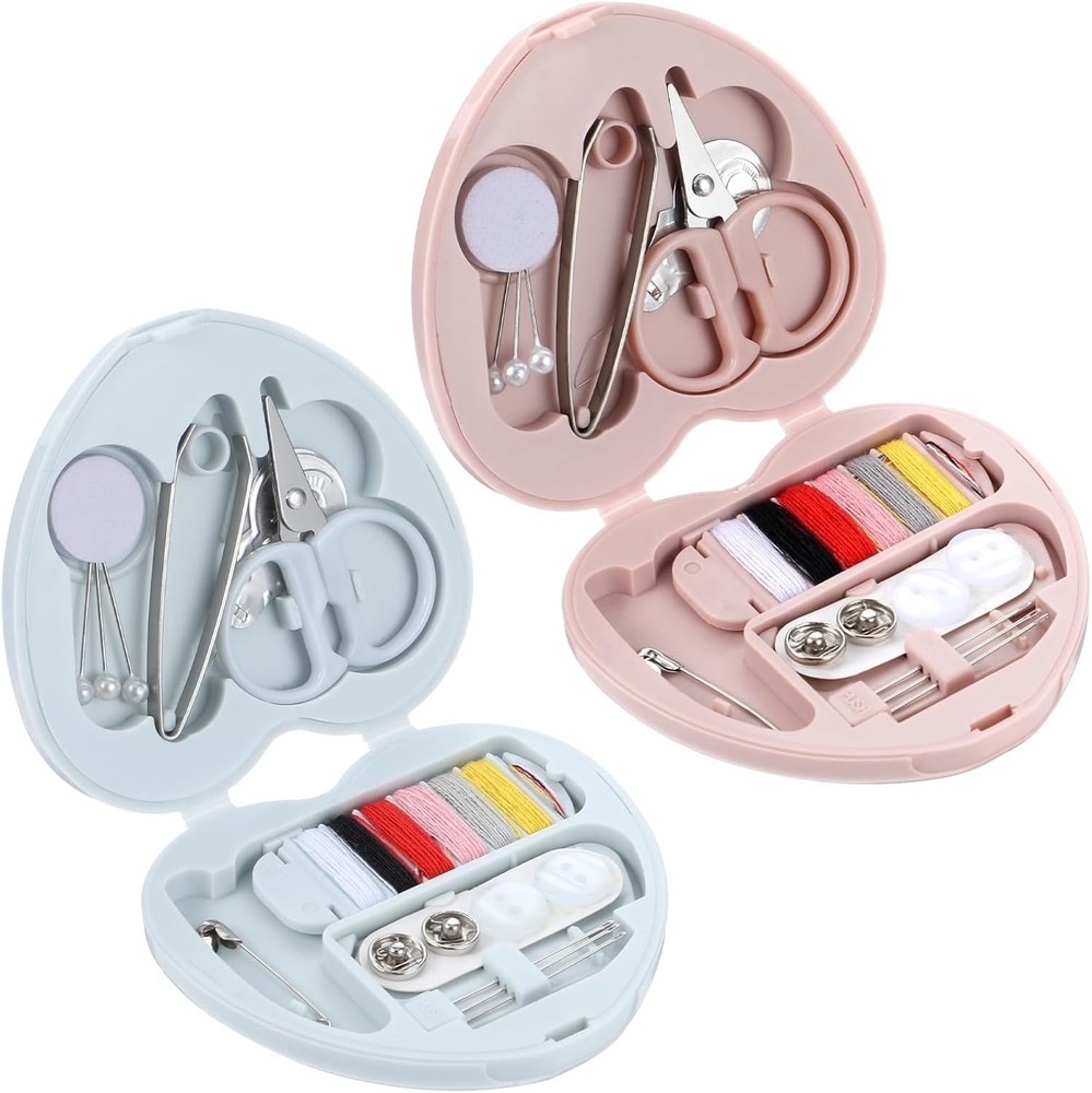 2Pcs Mini Sewing Kit Heart Shaped Sewing Kit Portable Travel Sewing Box Kit Emer