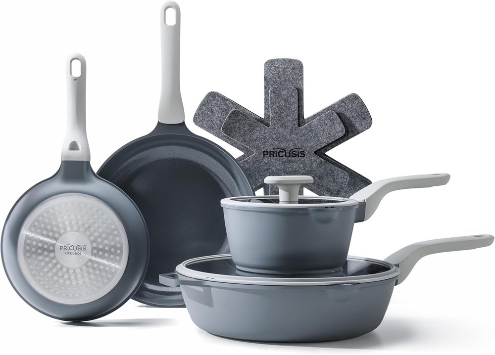 Nonstick 9-Piece Pots and Pans Set in Gray, Non-Toxic Cookware
