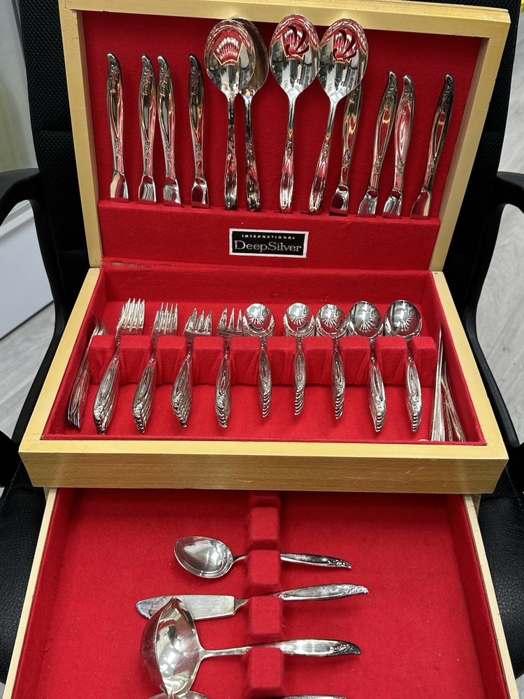 International Deep Silver Flatware Set 88 pcs + Case
