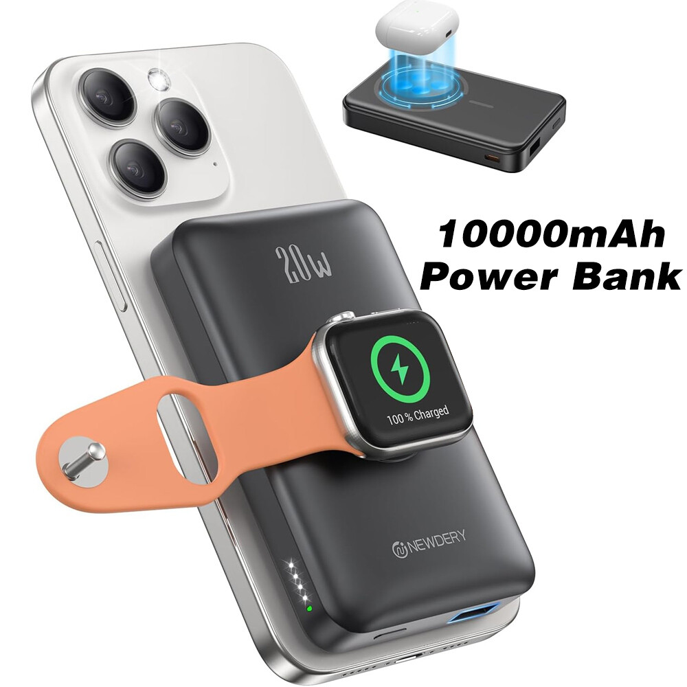NEWDERY 10000mAh Magnetic Power Bank for iPhone 16 15 14 13 12 Portable Charger