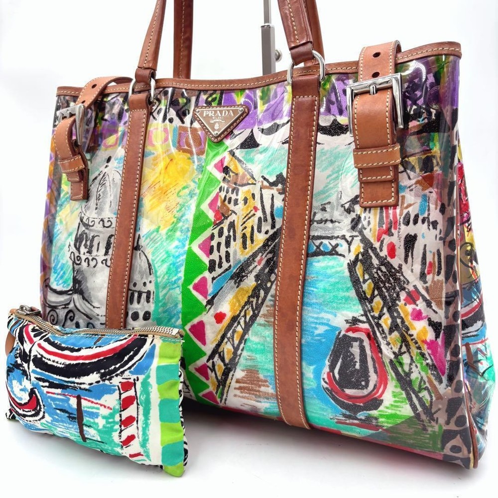 Prada Venice Clear Vinyl Tote Bag with Detachable Pouch