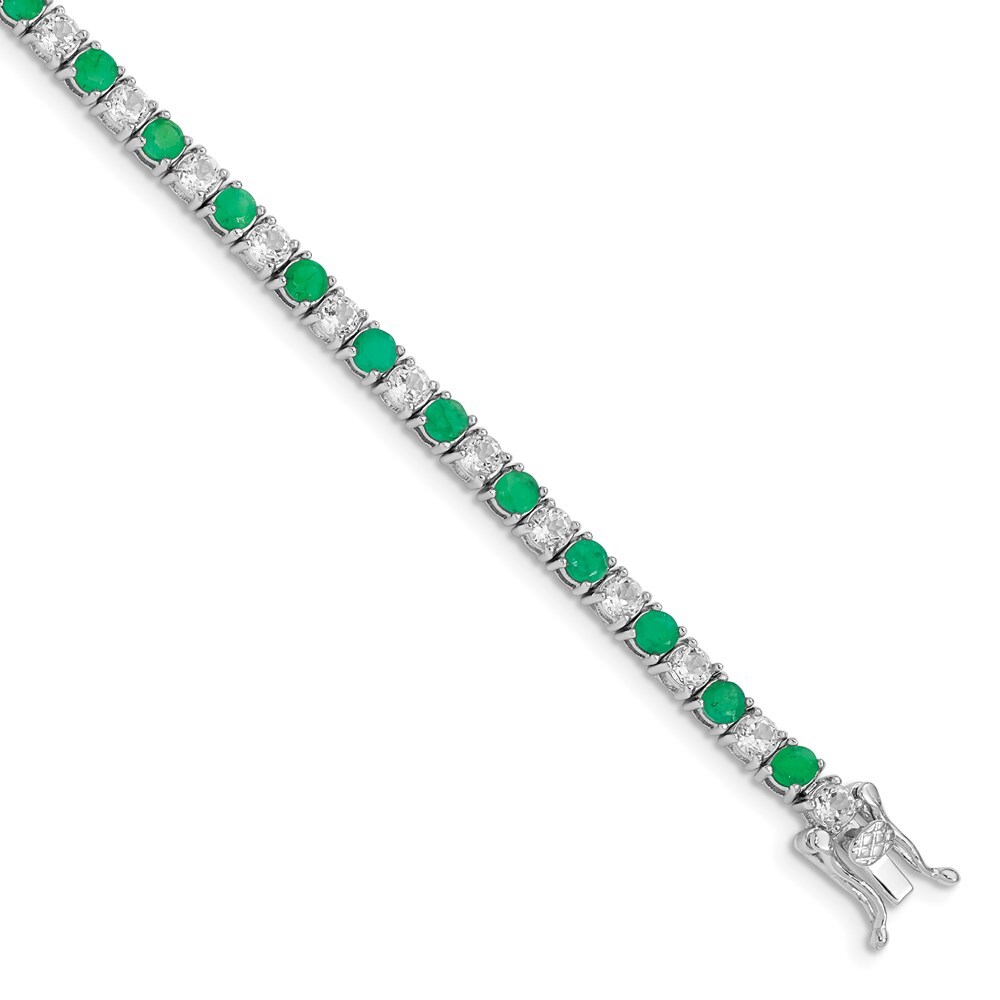 Sterling Silver Rhodium-plated Emerald & White Topaz Tennis Bracelet 7