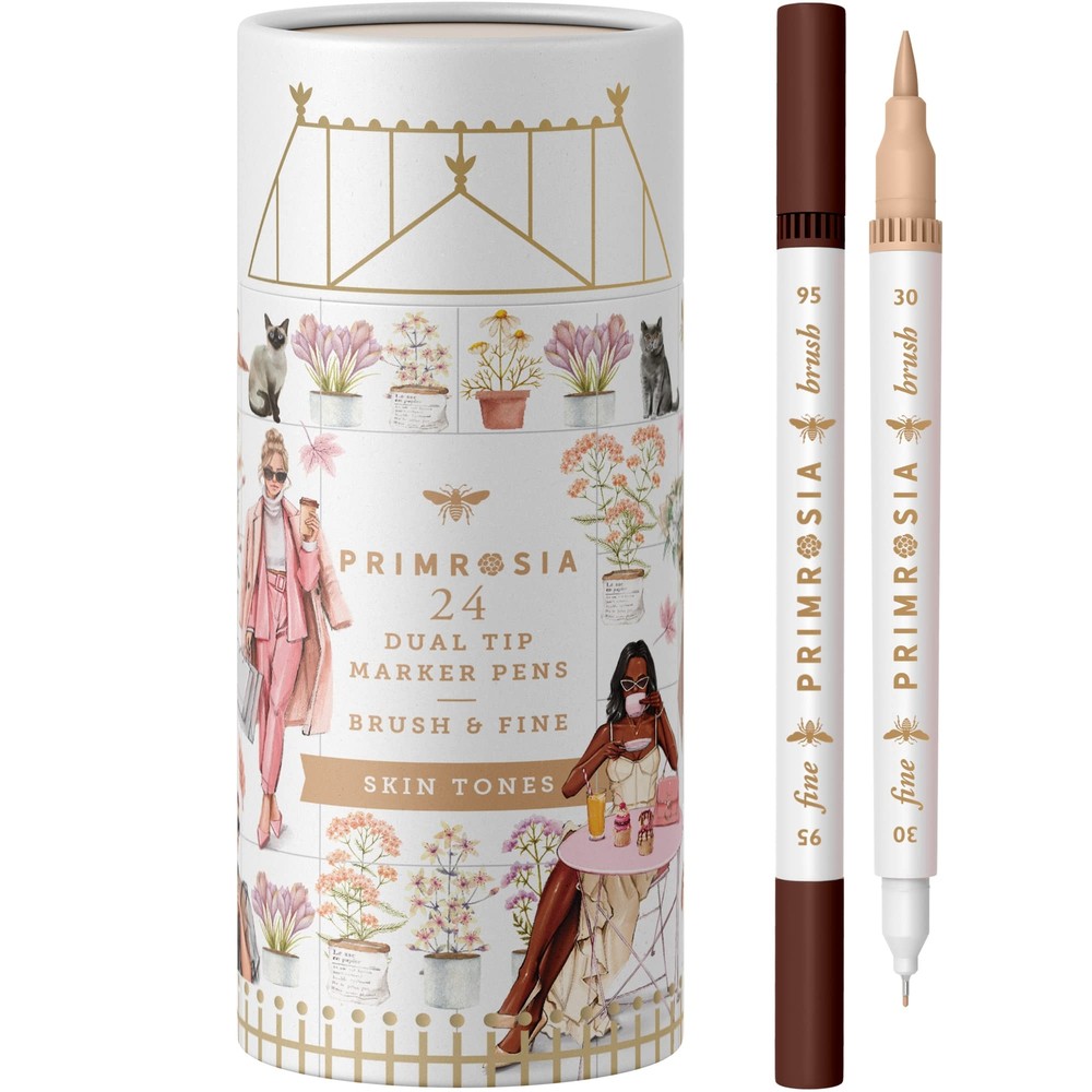 Primrosia 24 Skin Tones Dual Tip Marker Pens, Hair and Portrait Watercolor Sk...