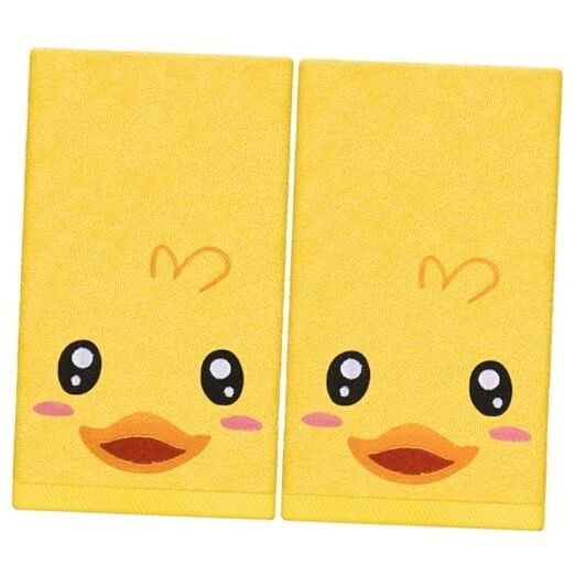 2Pcs Cute Yellow Duck Cotton Hand Towels Embroidered Bathroom Towel
