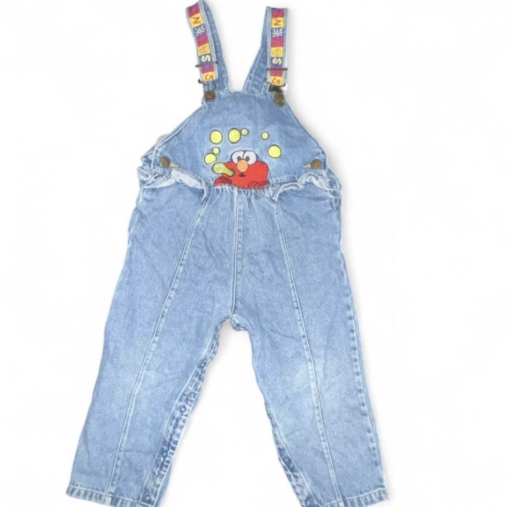 Sesame Street Elmo Denim Overalls Toddler Girls Boys Size 3T Blue Jean Outfit