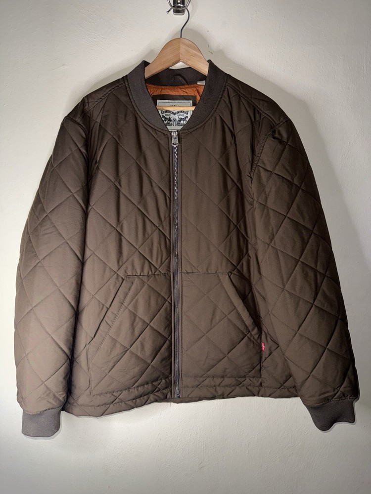 Levi’s Puffed Jacket Men’s 2XL Full Zip Brown Quilted 26.5x30.5
