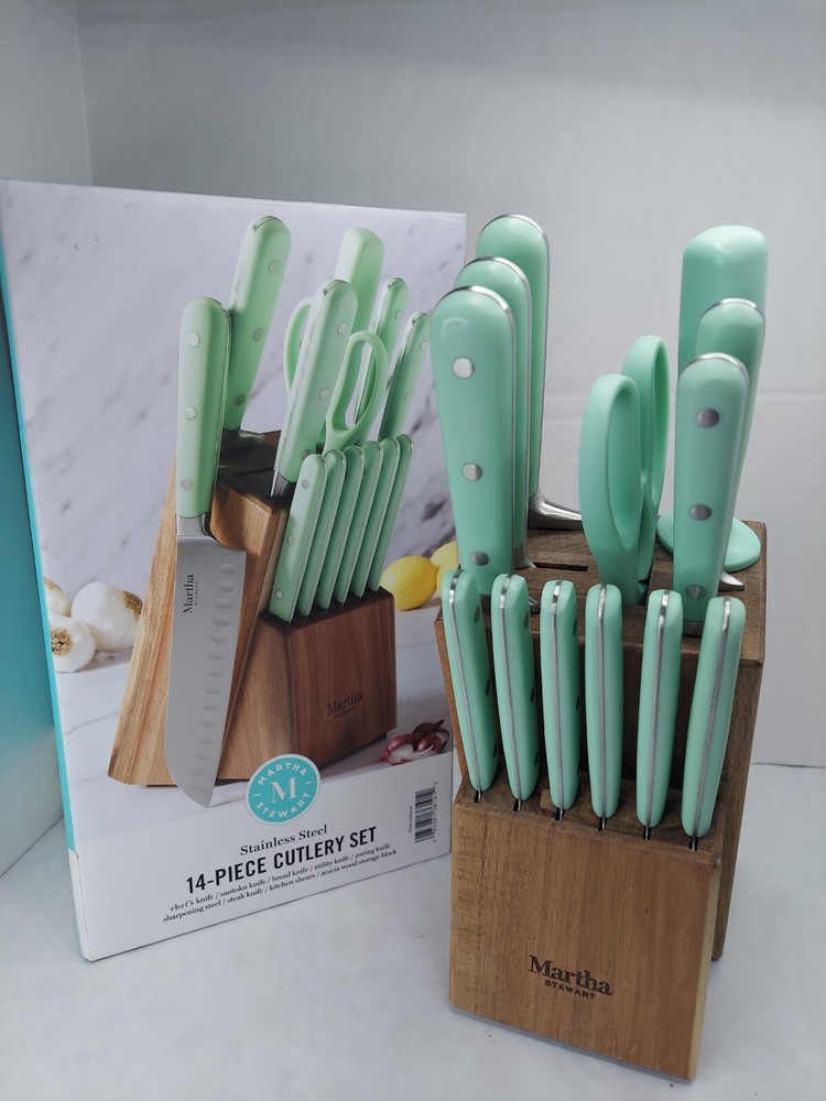Martha Stewart 14-Piece Ergonomic Stainless Steel Knife Set with Wood Block
