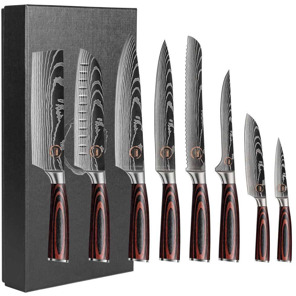 HouseWish 8-Piece Chef Knife Set | High Carbon Stainless Steel Blades with Pakkawood Handles for Precision and Durability
