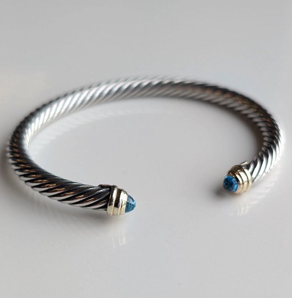 David Yurman - Sterling Silver & 14k Yellow Gold Topaz Cable Cuff Bracelet