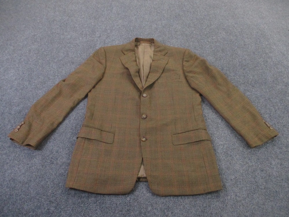 Ermenegildo Zegna Jacket Men 52 L Beige Plaid Wool Sport Blazer Coat Business