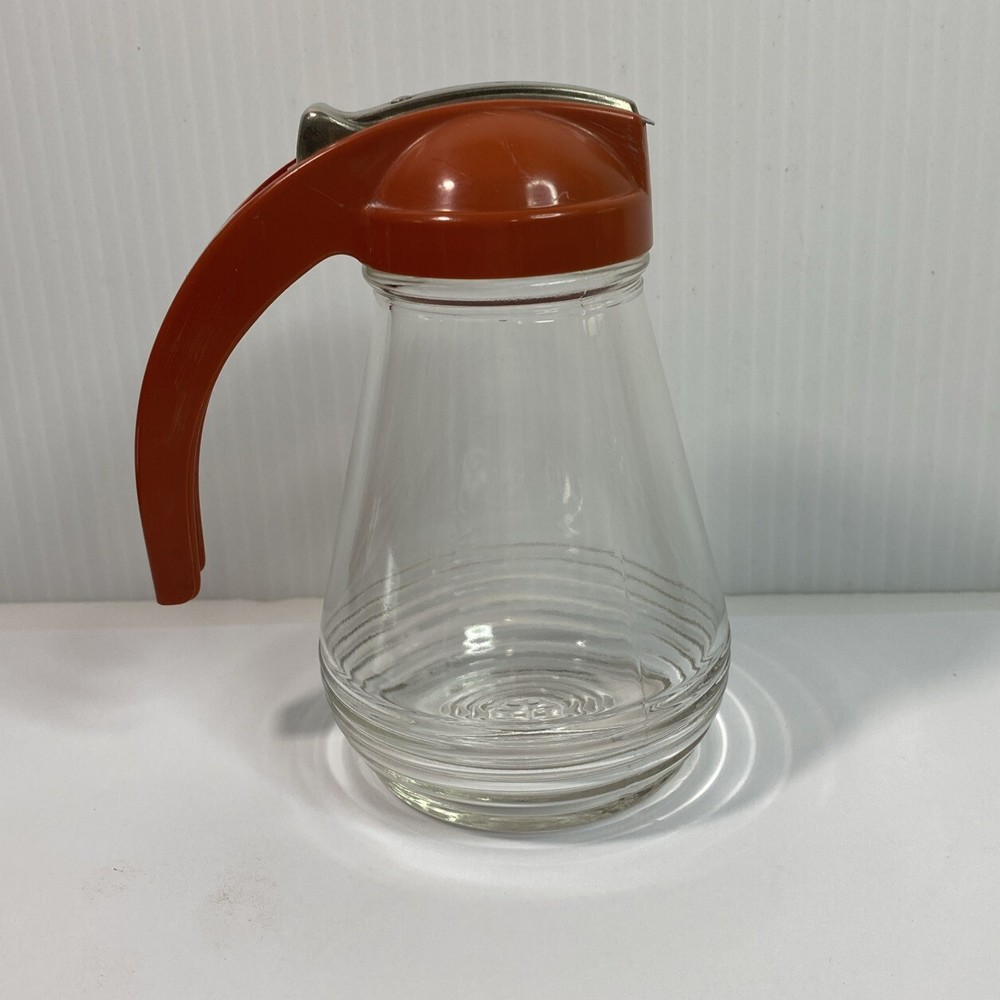 Vintage Federal Glass Syrup or Sugar Dispenser with Orange Top