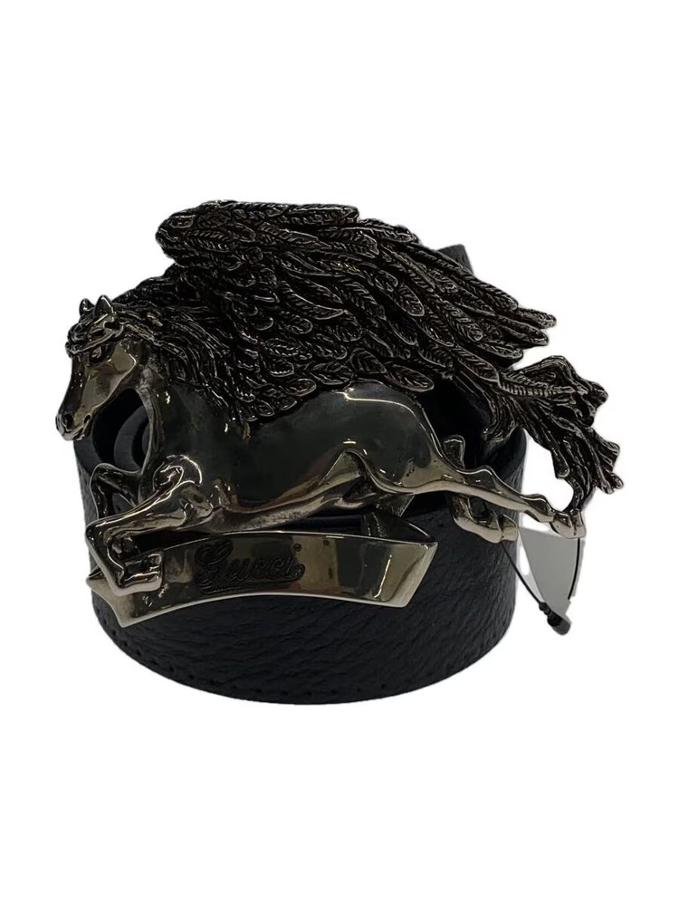 GUCCI Pegasus Black Leather Belt for Men, Model 256262