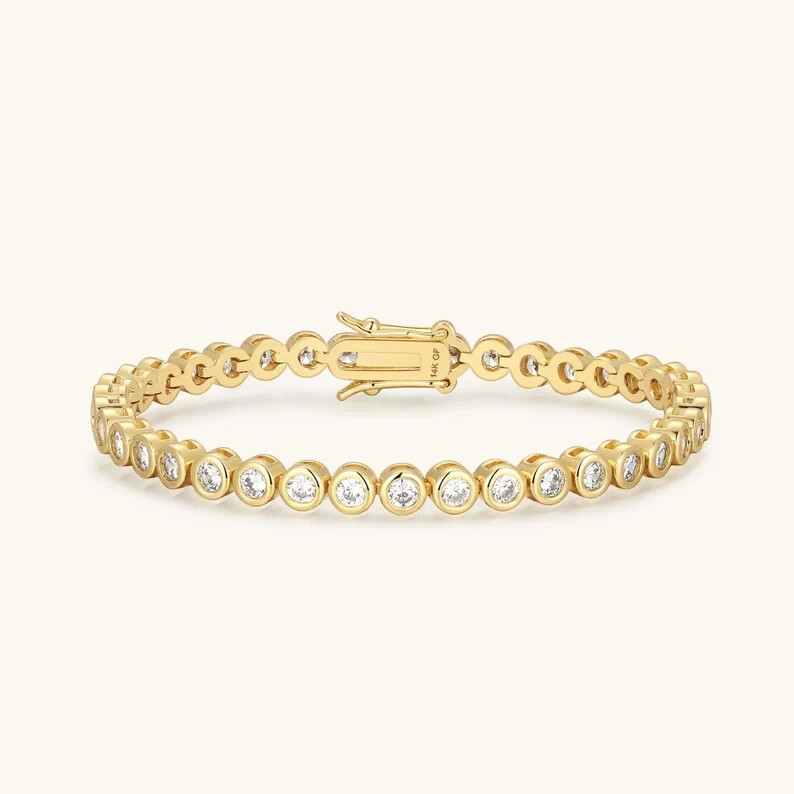 6Ct Round Cut Simulated Diamond 14k Yellow Gold Plated Women's Tennis Bracelet