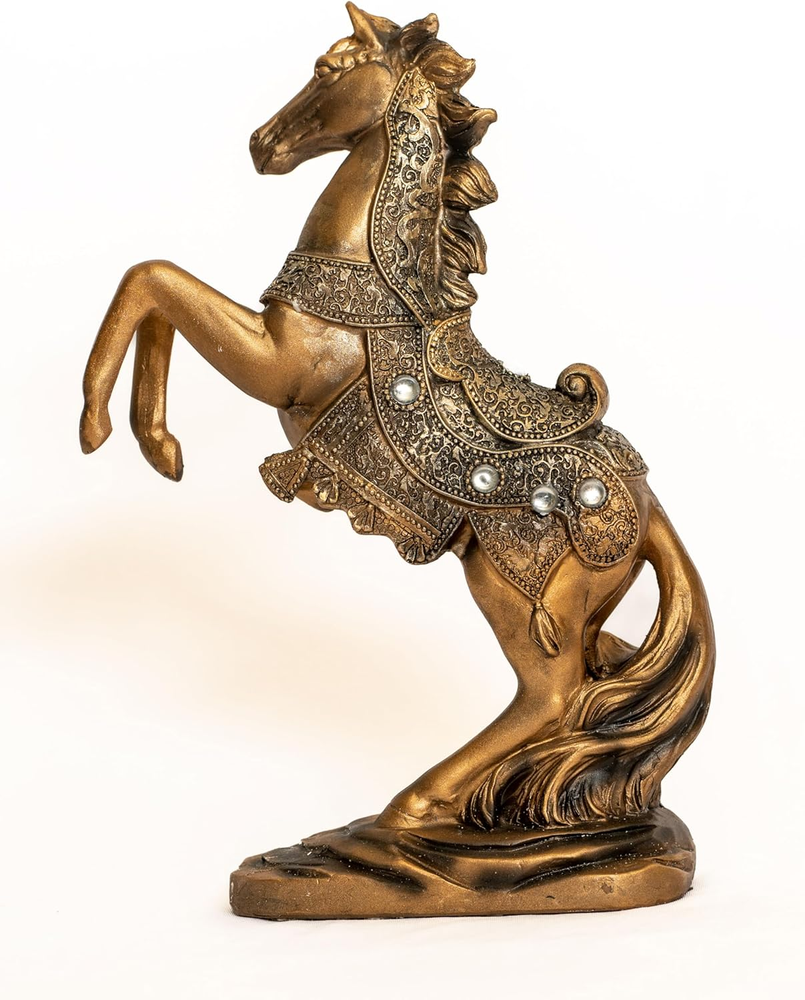 10.5 Inch Gold Stallion Horse Statue in Playful Standing Pose