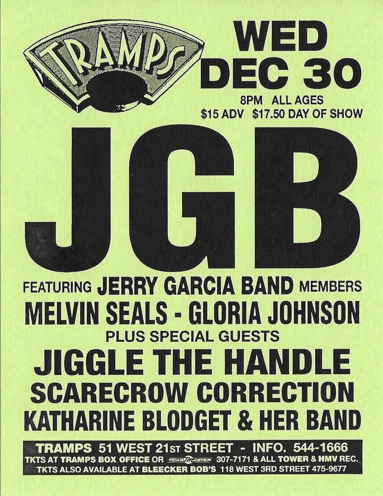 JGB Jerry Garcia Band  Concert Handbill Tramps NYC 1998