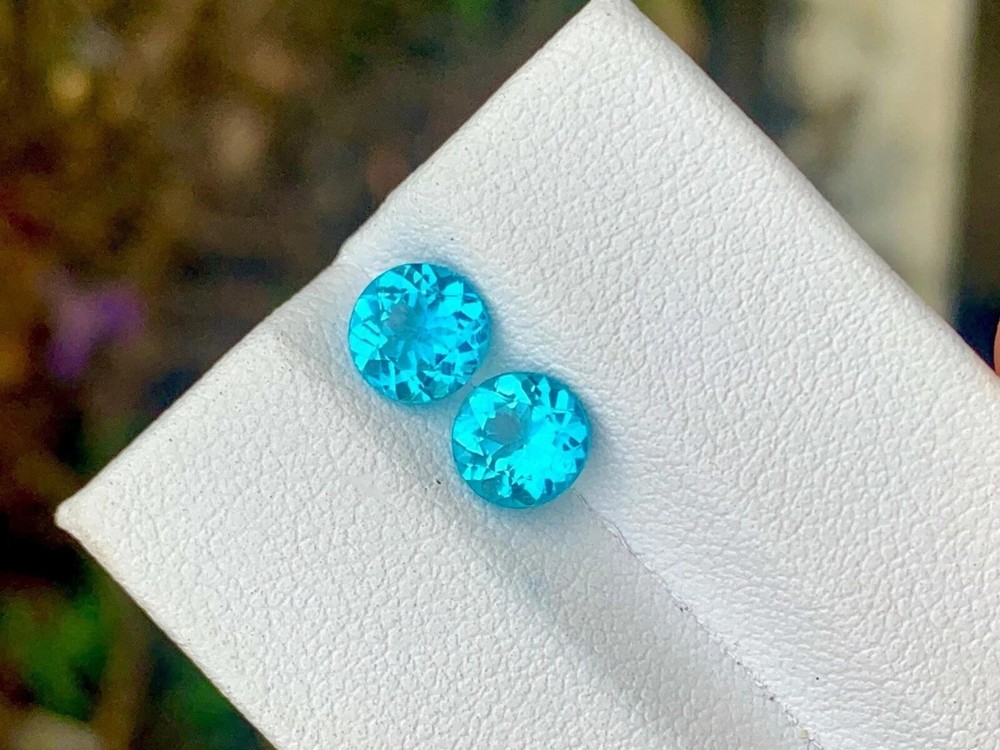 14ct 2pc Certified Natural Neon Blue Paraiba Tourmaline Round Loose Gemstones