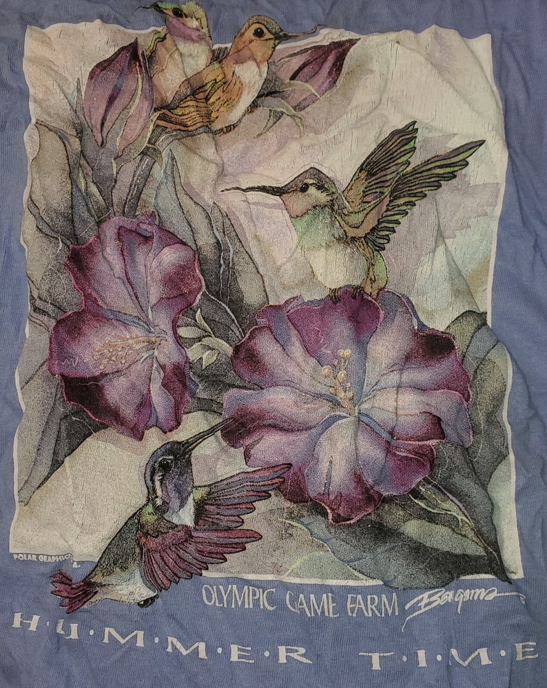 Vintage 90s Olympic Game Farm Hummingbird Bird USA Tee