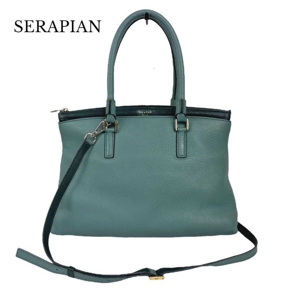 Serapian Bicolor Leather 2Way Shoulder Bag used with shoulder strap Used Good