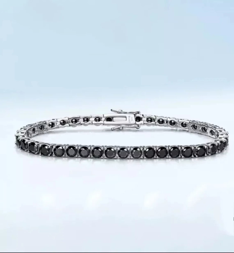 6CT Round Cut Lab Created Diamond Black Tennis Bracelet 14K White Gold Plated !