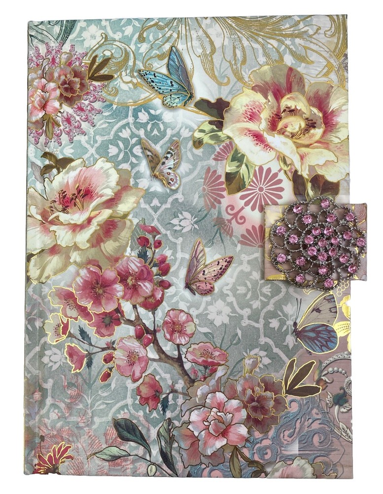 Punch Studio Butterflies & Flowers Jeweled Brooch Journal Hardcover 15016 New