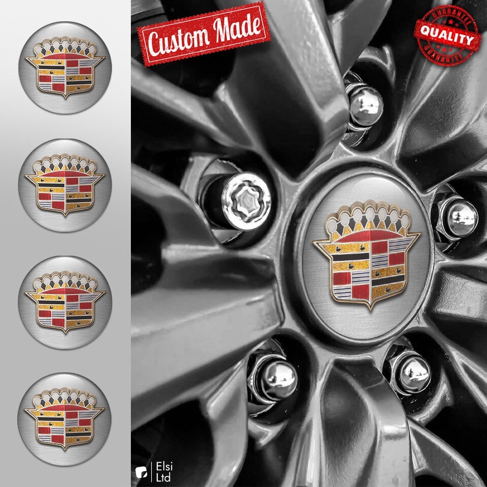 Cadillac Decals | 4pcs Set Wheel Cap Stickers | Custom Made Rim Emblems