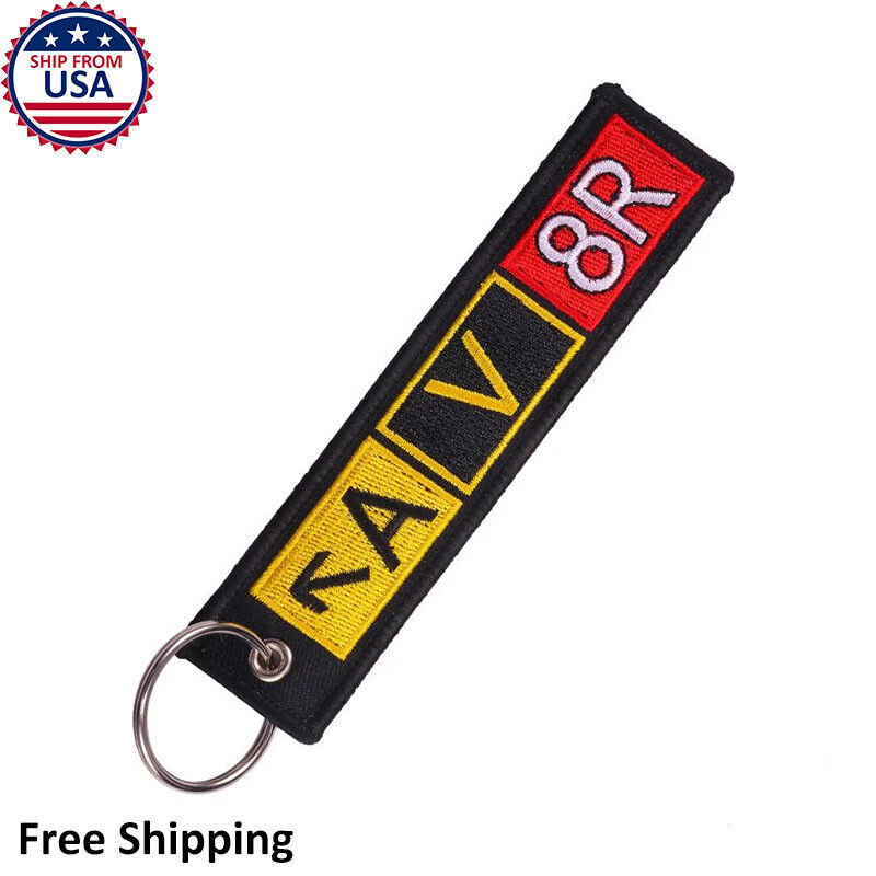 AV8R Taxiway Sign Pilot Aircraft Keychain Car Tag Travel Luggage Black Bag Tag