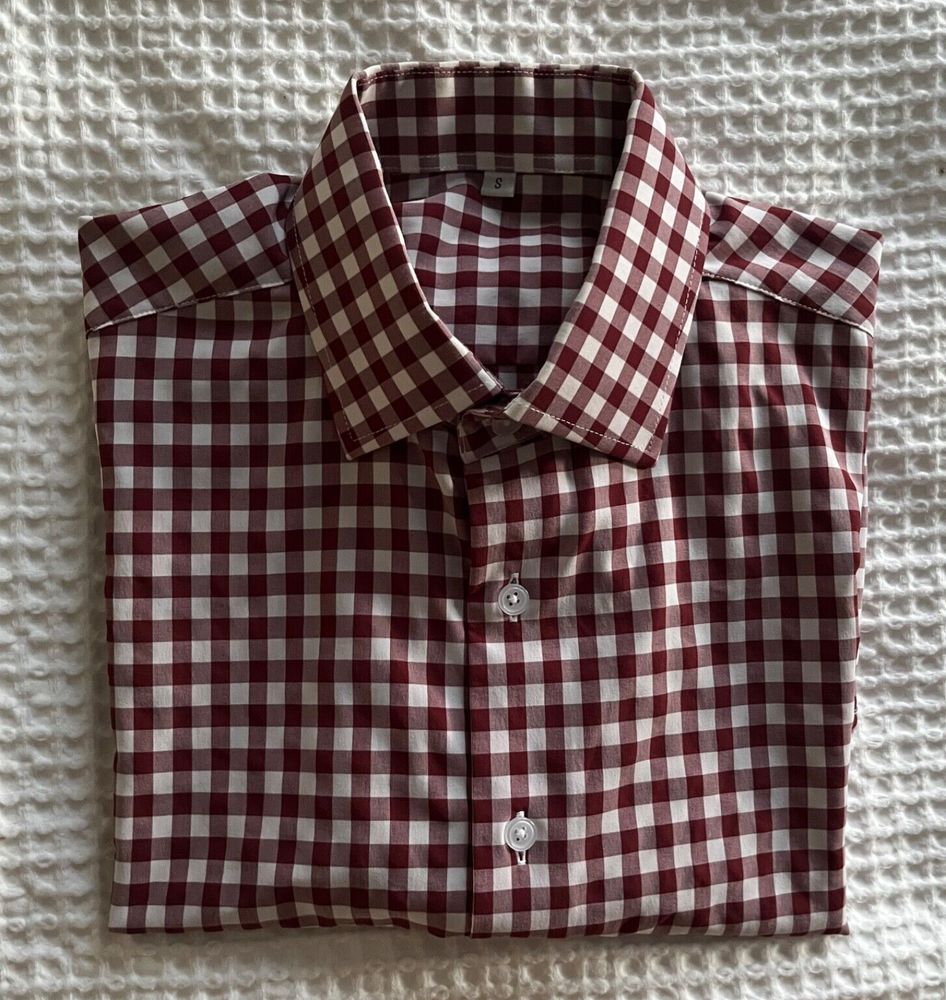 State & Liberty Sz. S Fitted Red Gingham Check L/S Shirt Hidden-Button Collar