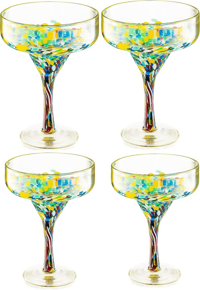 Luxury Hand-Blown Confetti Margarita Glasses - Set of 4 for Cocktails