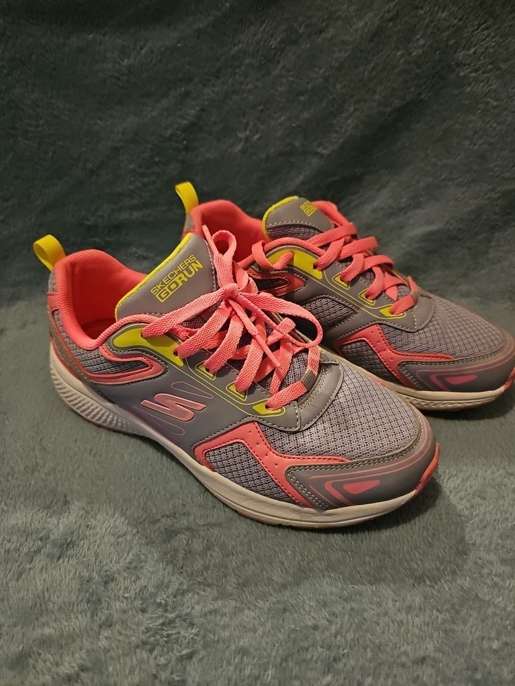 Skechers Go Run Air Cooled Goga Mat Grey And Pink Ladies Trainers Uk Size 5 Vgc!
