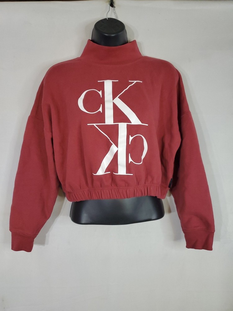 Calvin Klein Sweatshirt Women's Size Small Cropped Spelled Out Logo  Long Sleeve
