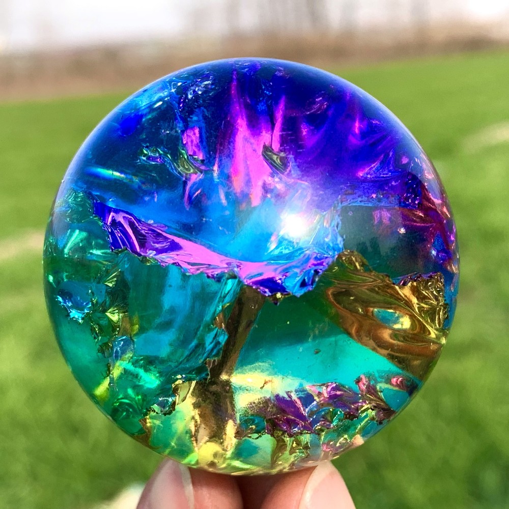156G Natural Titanium Rainbow Quartz sphere Crystal ball Healing