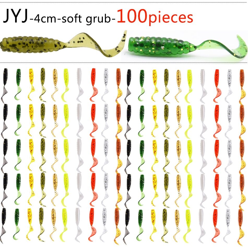 100pcs Soft Plastic Artificial Tail Protein GrubLure Fishing Worm Lure Baits 4cm